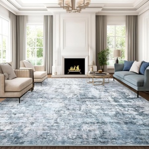 Soalmost Washable Rug 5x7 Vintage Area Rug Non-Slip Moroccan Rug Low Pile Distressed Farmhouse Living Room Rug Bedroom Kitchen Laundry Room (Grey/Blue)